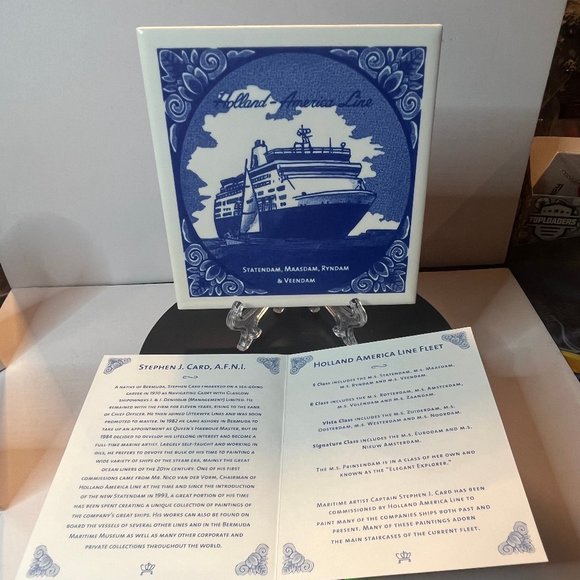 Vintage Blue Delft Holland America Line Statendam,Maasdam, Ryndam with Sailboat - Picture 2 of 3